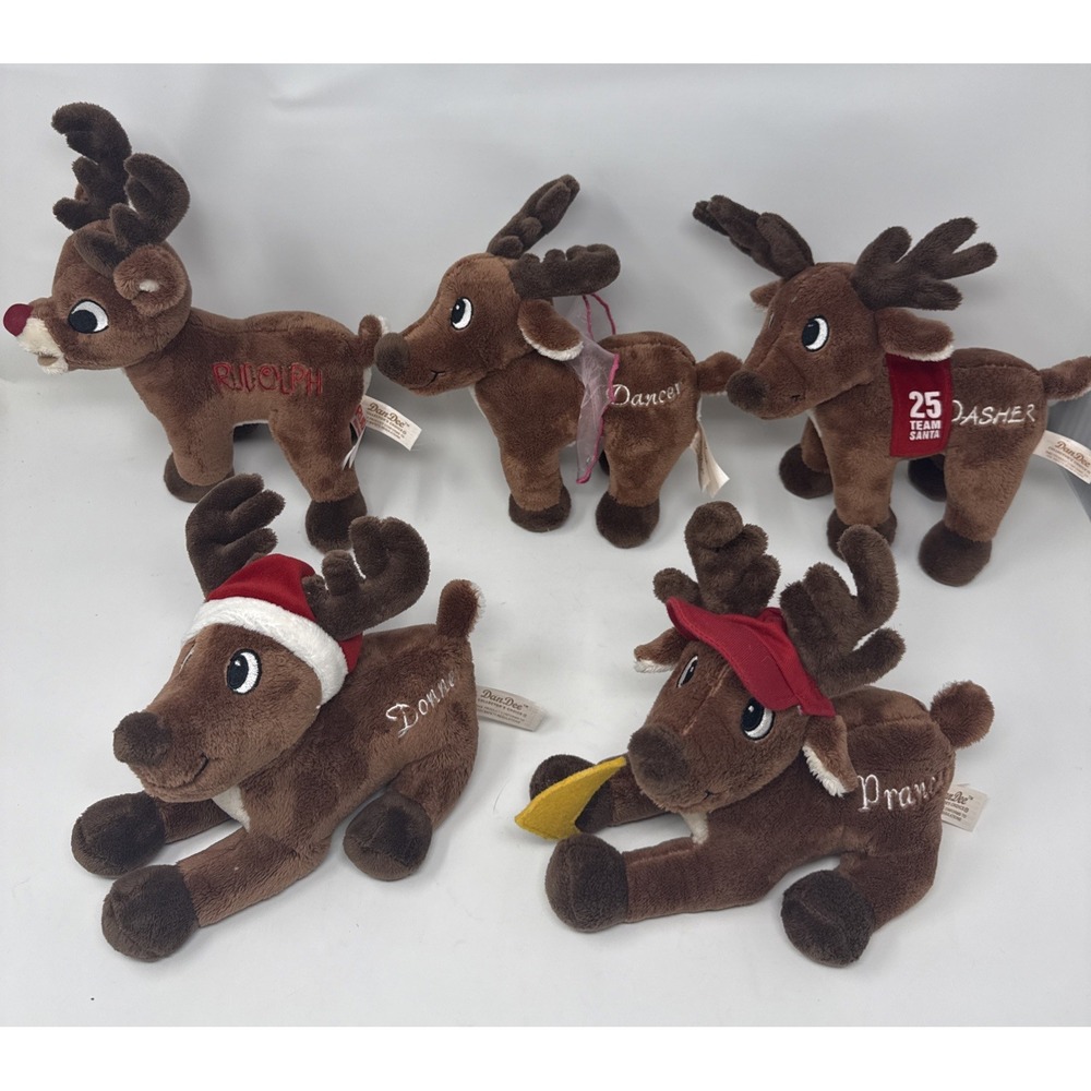 13 Inch Plush Reindeer Dan Dee Collectors Choice Set Of 5 W/ Rudolph & 4 Others.